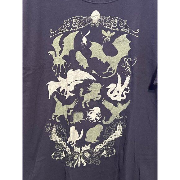Mens Harry Potter Navy Blue Mythical Creatures Graphic T-Shirt XL Cotton Short S - Picture 7 of 8